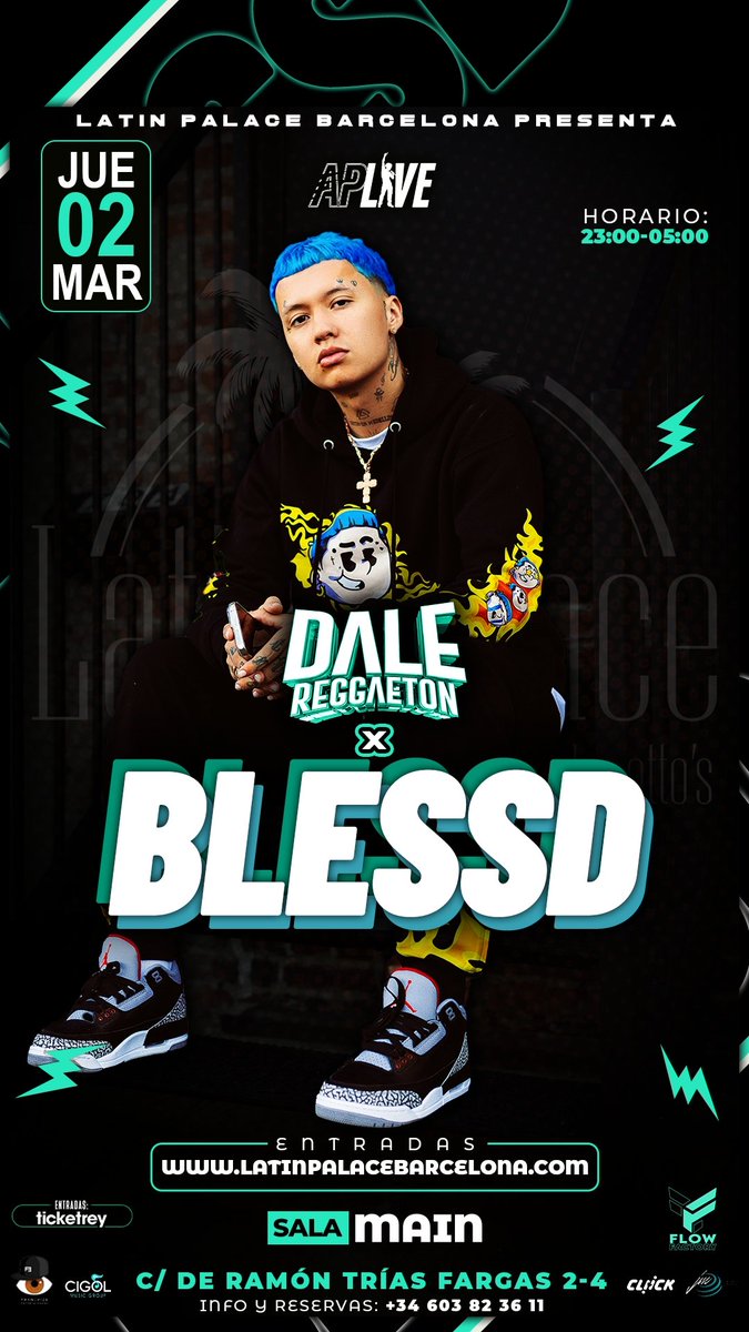 🔥 Llega a Barcelona Blessd ( <a href="/blessd/">shalanda</a> ), el exitoso artista colombiano nos deleitará con todos sus hits mundiales en Latin Palace, el próximo 2 de marzo. Desde ya la venta activada! 

🎟️Compra tus entradas/mesas VIP
latinpalacebarcelona.com/eventos/blessd