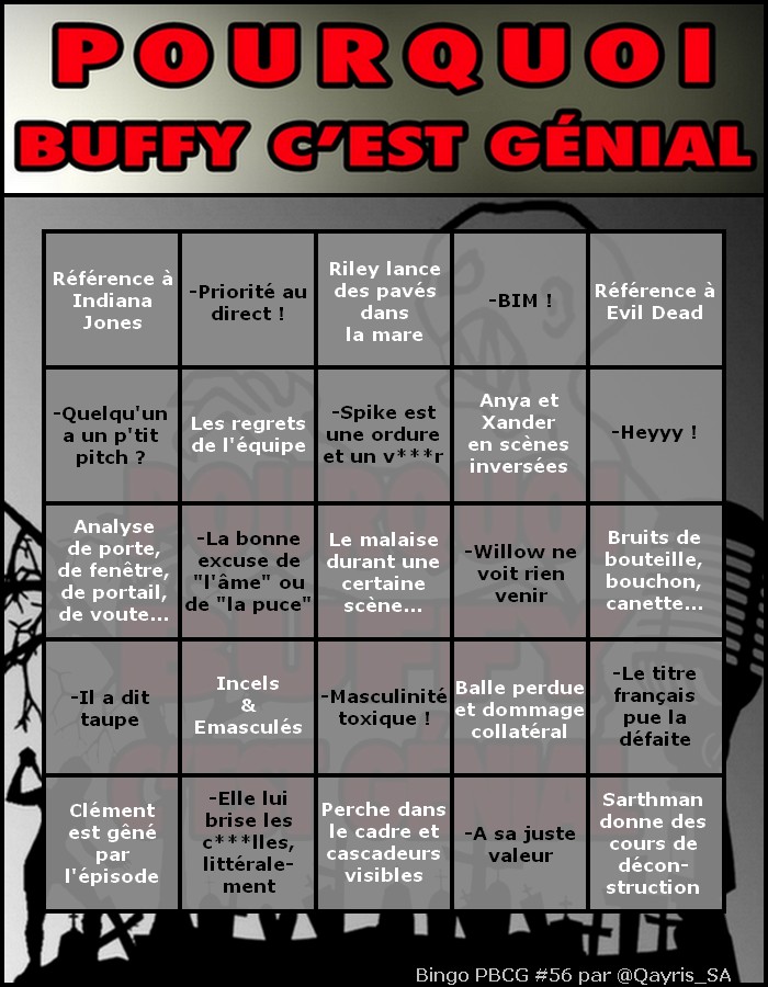 Qayris_SA's tweet photo. Ce soir, enrichissez l'expérience live grâce au #BingoPBCG. 🥳
A GAGNER : une carte "Sortie de prison" dédicacée par Spike et Warren.
---
@PourquoiBuffy #PBCG https://t.co/35KBgKu8Fn