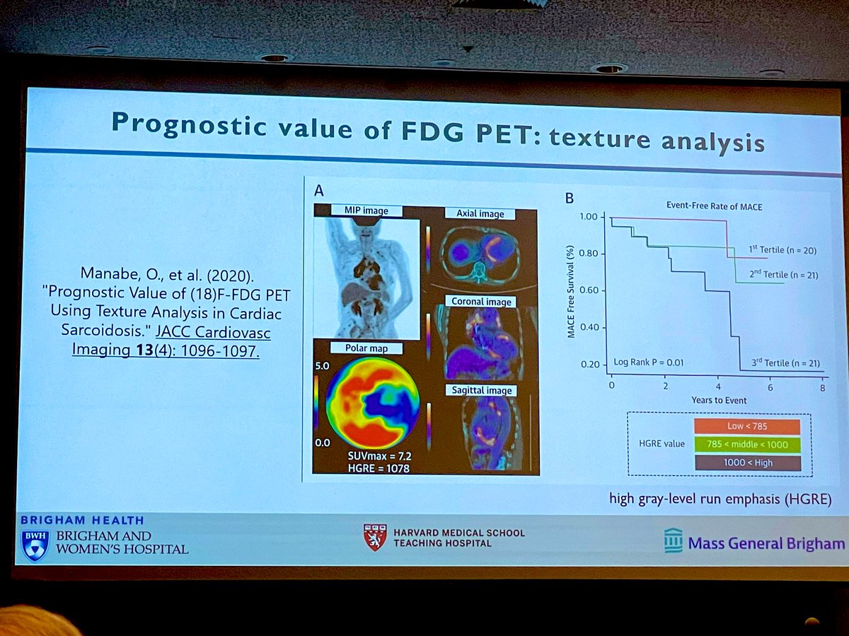 AnnaKateBarton's tweet image. #Multimodalityimaging in 🫀 Sarcoidosis
#Advances36

🔘LGE=inflammation OR scar and Rx is different for each state 
🔘 FDG PET: assess/extra cardiac inflammation BUT intense dietary prep
🔘FDG=prognostic implications
🔘Novel SPECIFIC inflammation tracers are coming (DOTATATE/FLT)