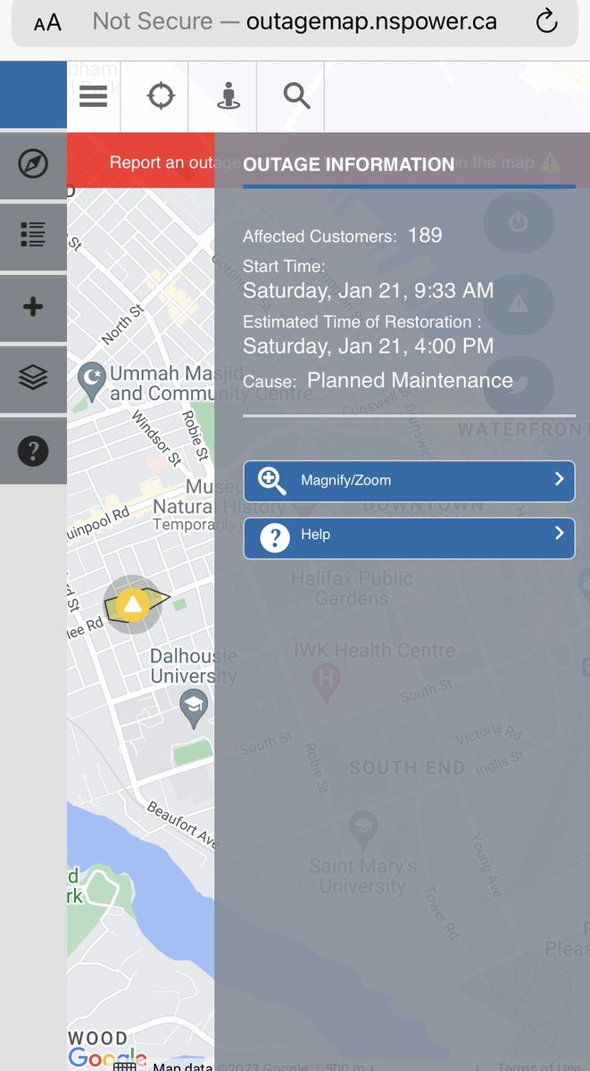 JonBoody's tweet photo. Appreciate the infrastructure upgrade @nspowerinc, but maybe in the future you can let your customers know when there is going to be a planned outage for approx. 5.5hrs in January.  Thankfully it is a relatively mild day outside. https://t.co/RTZHmgAlEf