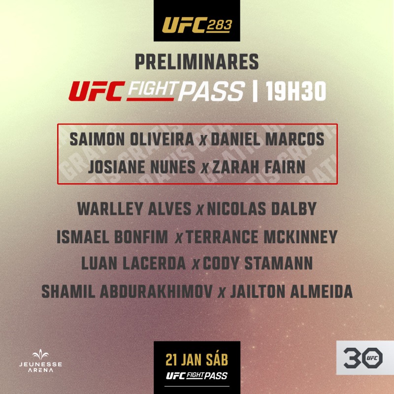 UFCBrasil's tweet photo. Veja exatamente onde cada luta do #UFC283 vai ser transmitida e fique ligado: o evento completo você assiste APENAS no @UFCFightPassBR!

A partir deste ano, todos os eventos do UFC estarão ᴀᴘᴇɴᴀꜱ no UFC Fight Pass, e não serão exibidos pelo Combate.
