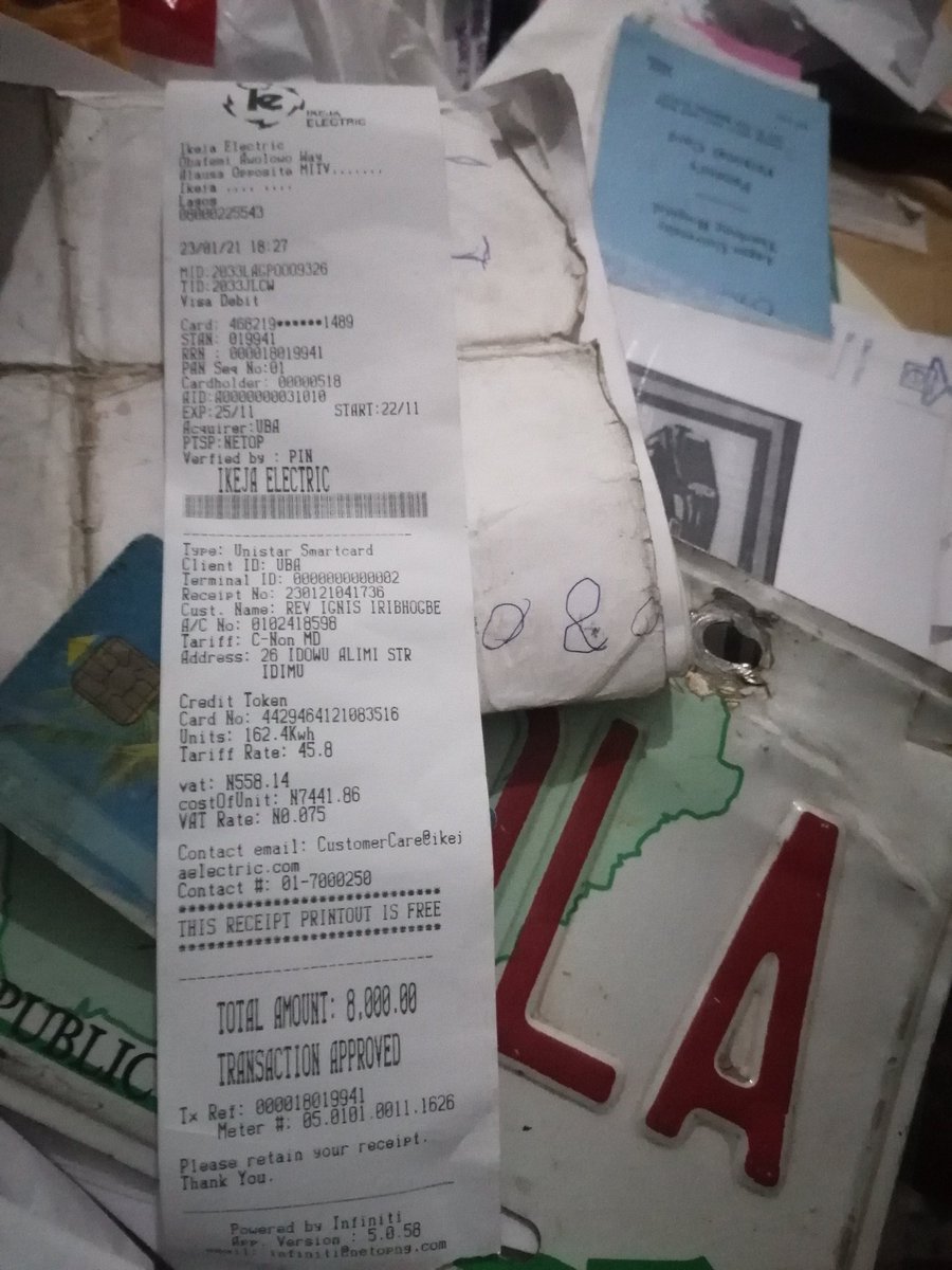 RIO_BILLS's tweet photo. @IkejaElectric I just recharged 8000 on my smart card at your ponle office around alimosho. I was debited and issued a printout receipt. I inserted my card on my meter this evening but there's no units on it. This is not the first time I'm experiencing this. Pls help to fix this https://t.co/6TDxmUdOdJ