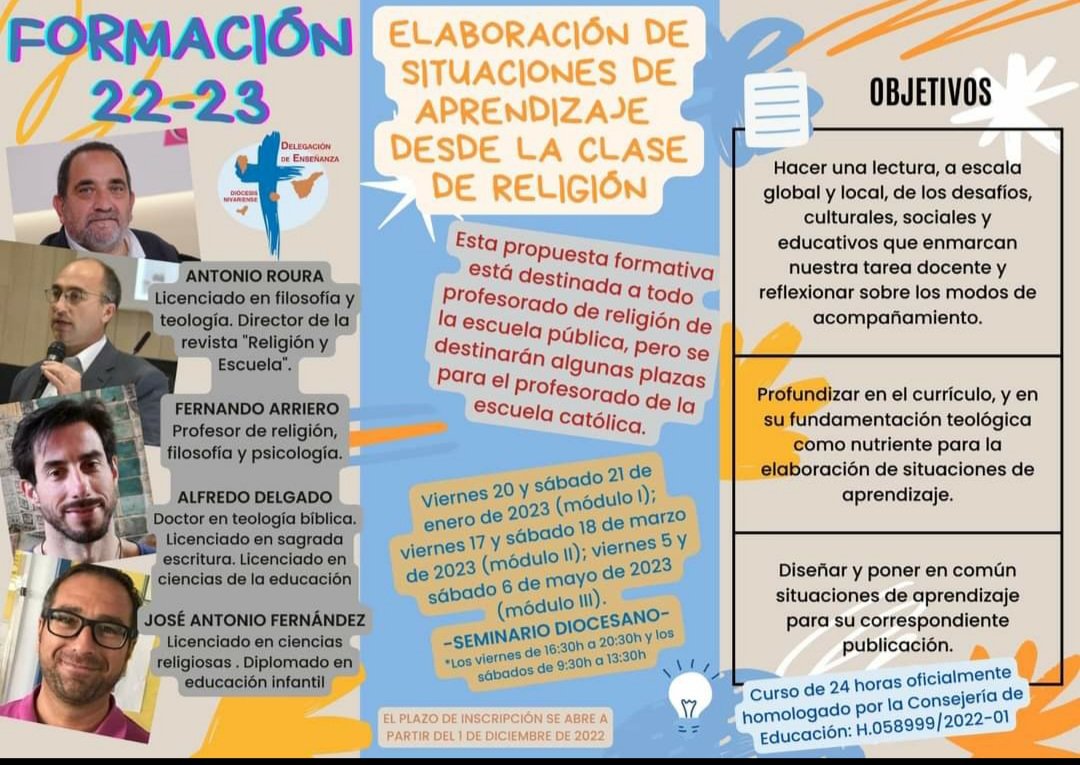 Finalizado el primer módulo del curso de formación: "Diseño de situaciones de aprendizaje".

Como siempre, enorme el profesorado de Religión en su deseo de formarse y dar respuesta a los retos educativos que tenemos.