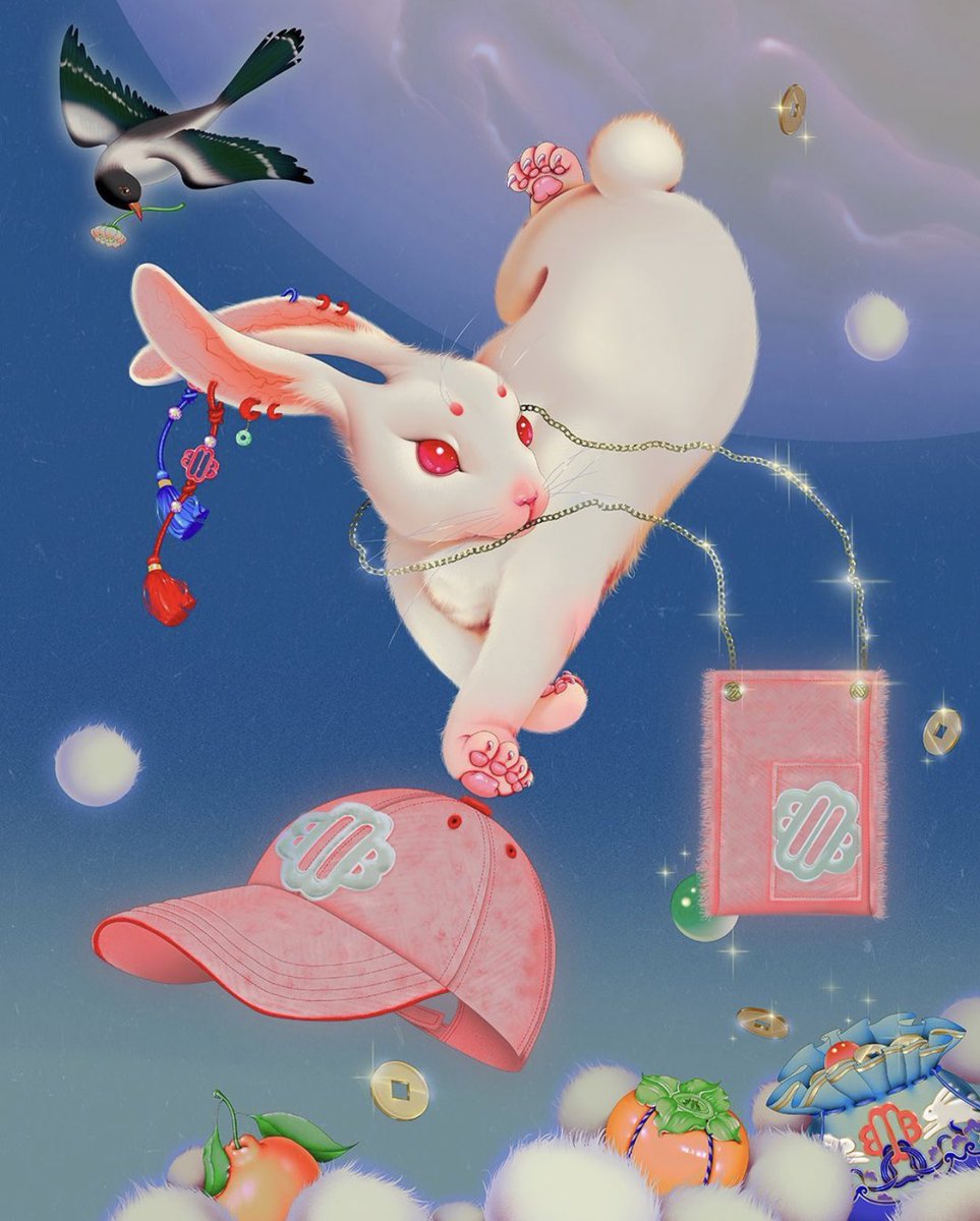 dailypierced's tweet photo. today’s pierced character is from Maje’s lunar new year campaign, a rabbit illustrated by Jiayi LI 🐇the rabbit wears three outer ear piercings in each ear, some of which hold a lucky knot and a ping an kou 🐰 https://t.co/iWtE7NmmMV