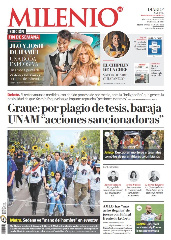 Acá al <a href="/Milenio/">Milenio</a> FinDeSemana:

♦️Baraja UNAM acciones sancionadores por la tesis copiada <a href="/jambelmont/">José Antonio Belmont</a> 
♦️Historia. La chef tsotsil que puso al Chipilín en la mira del mundo <a href="/ollinvelasco/">🌮 La Olli ⚡</a> 
♦️Morteros al estilo colombiano <a href="/jorge2702/">jorge mtz</a> 
+ Perfil del Rey de Durango <a href="/oscarbalmen/">Oscar Balmen</a> 

🤠🤟🏼