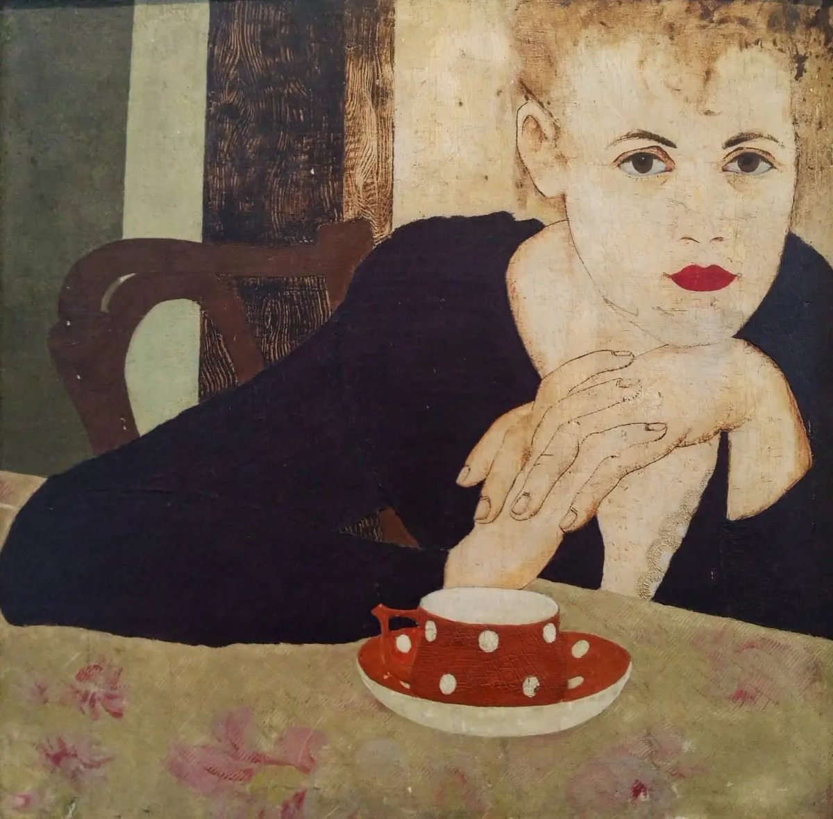 MenschOhneMusil's tweet image. Red Mug (portrait of the artist's wife), 1918, Nikolay Nikolaevich Popov.