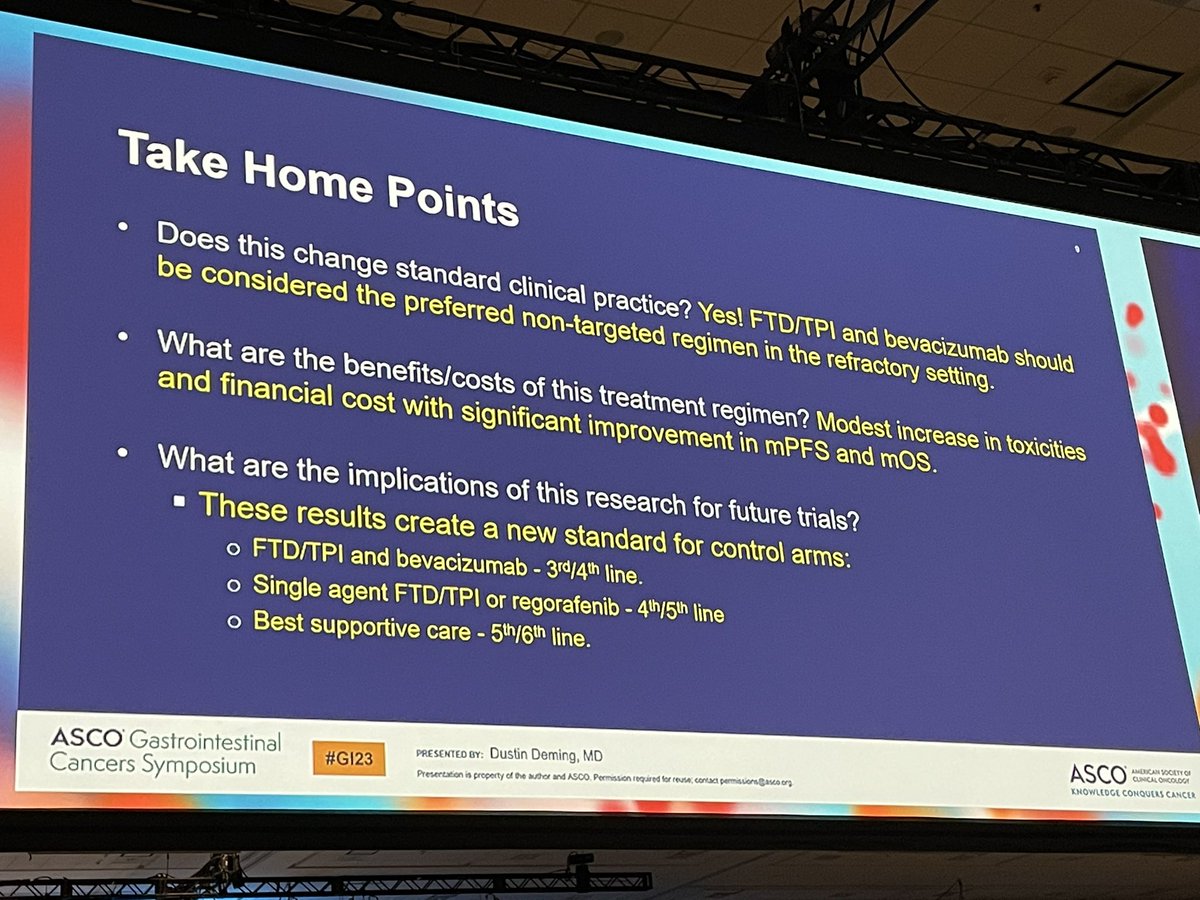 jgong15's tweet photo. Dr. Deming discussant on Ph III SUNLIGHT #TAS102 + bev superior to active control TAS102 (median OS 10.8 vs 7.5 mos) in unselected #3L+ met #crcsm new reference standard in refractory #mCRC @OncoAlert @ASCO #GI23 https://t.co/vUb754YKHF