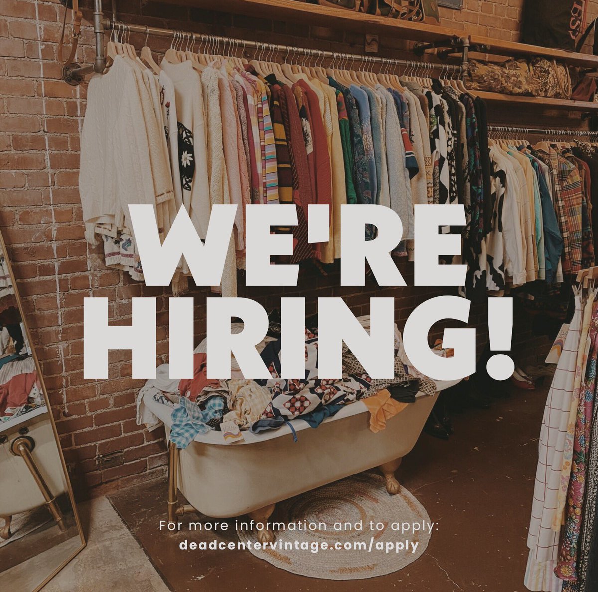 We’re hiring again!!! If you’re 18 years or older and have interest in joining our team, visit deadcentervintage.com/apply for more information on our ideal candidate. We can’t wait to hear from you! 

Applications must be submitted by February 4th for consideration.