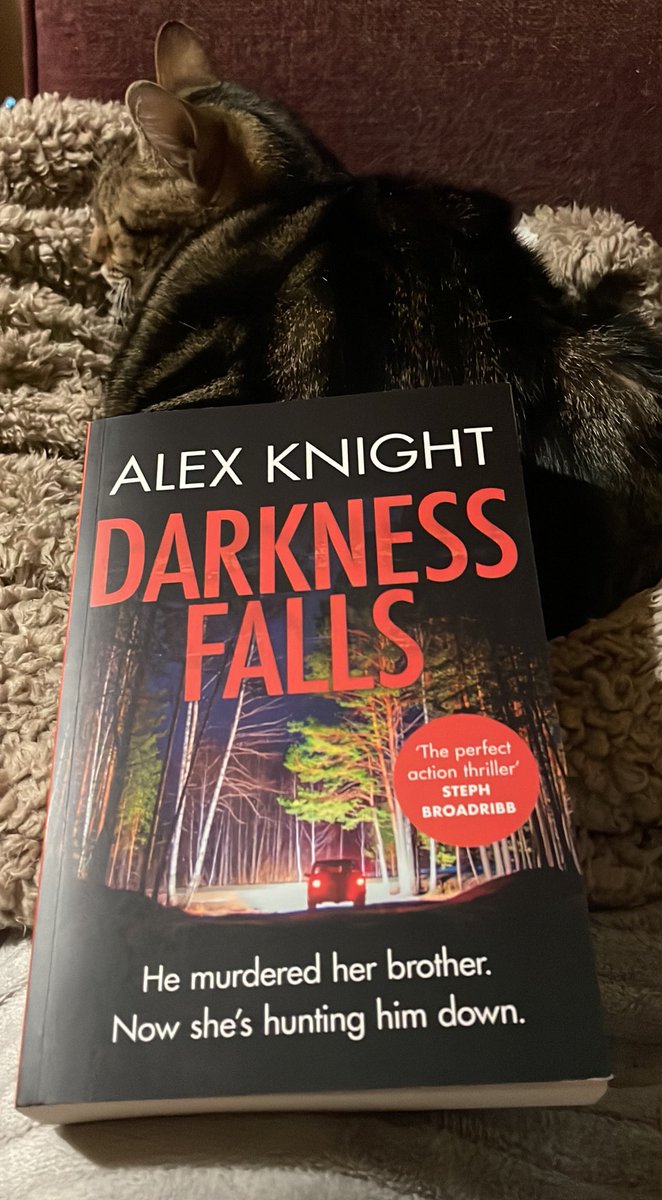 JenMedBkReviews's tweet photo. Book #9 of 2023 finished &amp; another review to write up. Meh. That’s tomorrow’s task. 

First, Rubes is going to help me read #DarknessFalls by @TheAlexKnight 

#books #booktwitter #booktwt #kittybookrest https://t.co/Qz4euSuUV3