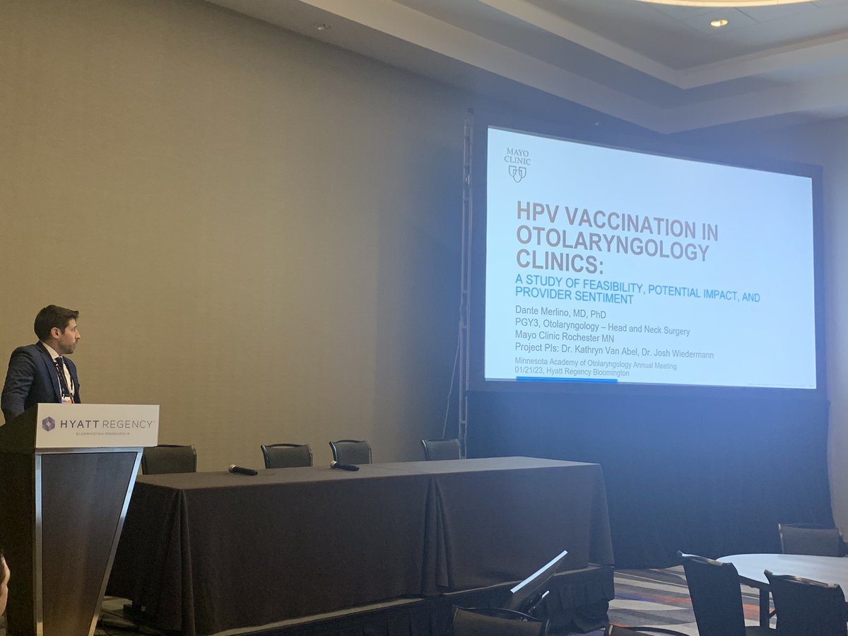 Great talks by our residents today at the Minnesota Academy of Otolaryngology! <a href="/DanteMerlino/">Dante Merlino MD, PhD</a> shared some of his amazing work on implementation of HPV vaccination protocol in our clinics…