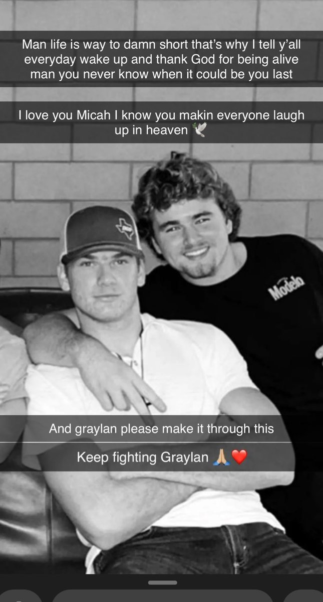 Y’all please pray for my friends Micah has sadly passed away from the accident and now graylan is fighting for his life in the ICU these are both close friends who I met while attending SFA and also changed my life for the better both are truly amazing people please pray for them