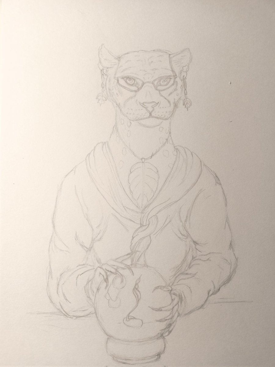 DrakemyrDesign's tweet image. A first sketch of @Essentia_Modica as a snow leopard. She chose the animal in @quill18 stream