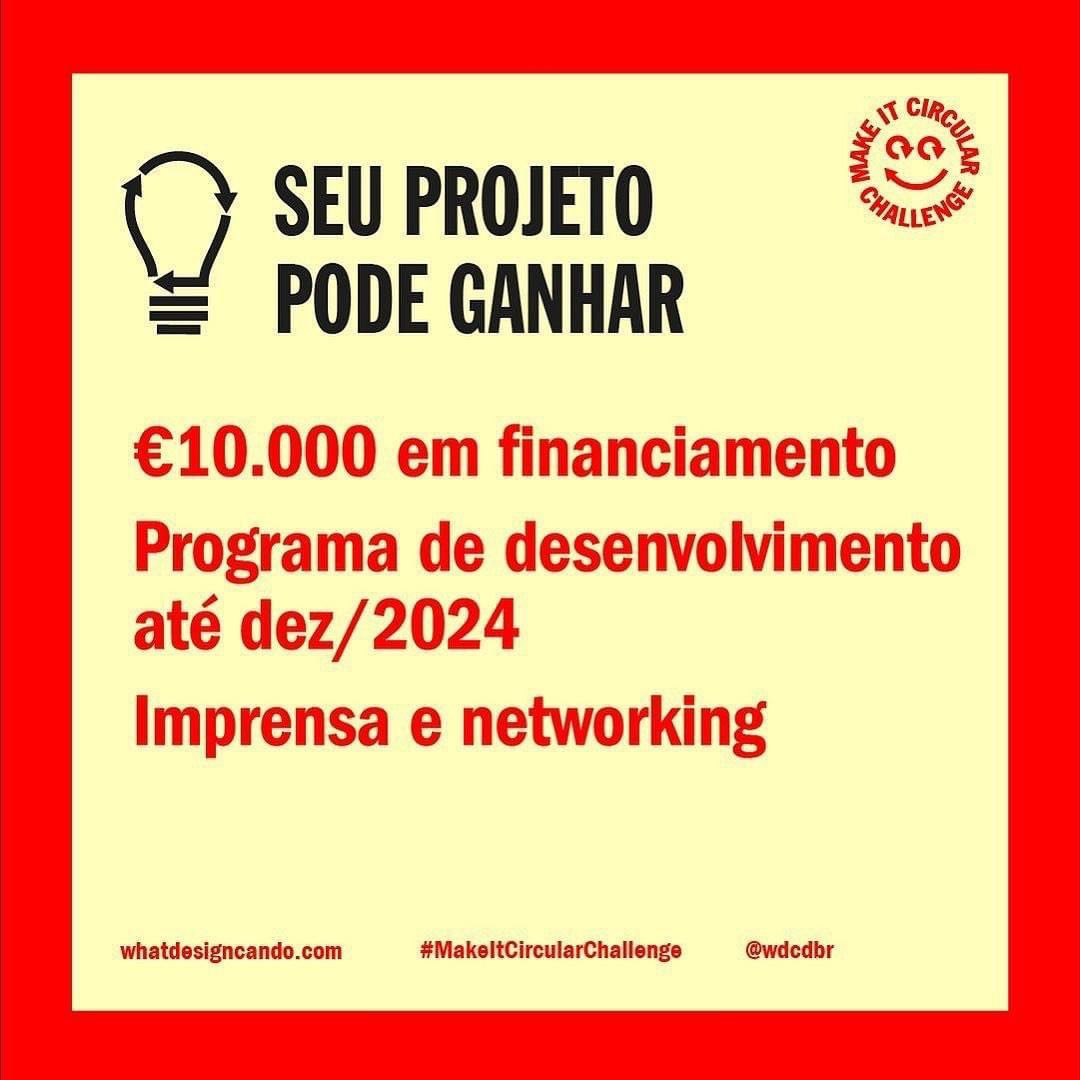 jvrodrigues70's tweet image. CHAMADA ABERTA #MakeitCircularChallenge - prêmio para designers, arquitetos, empreendedores, estudantes da indústria criativa - projetos, protótipos, ideias em design circular: envie suas propostas até 31 de janeiro de 2023 #brasil #CircularEconomy lnkd.in/d3W8tCkB