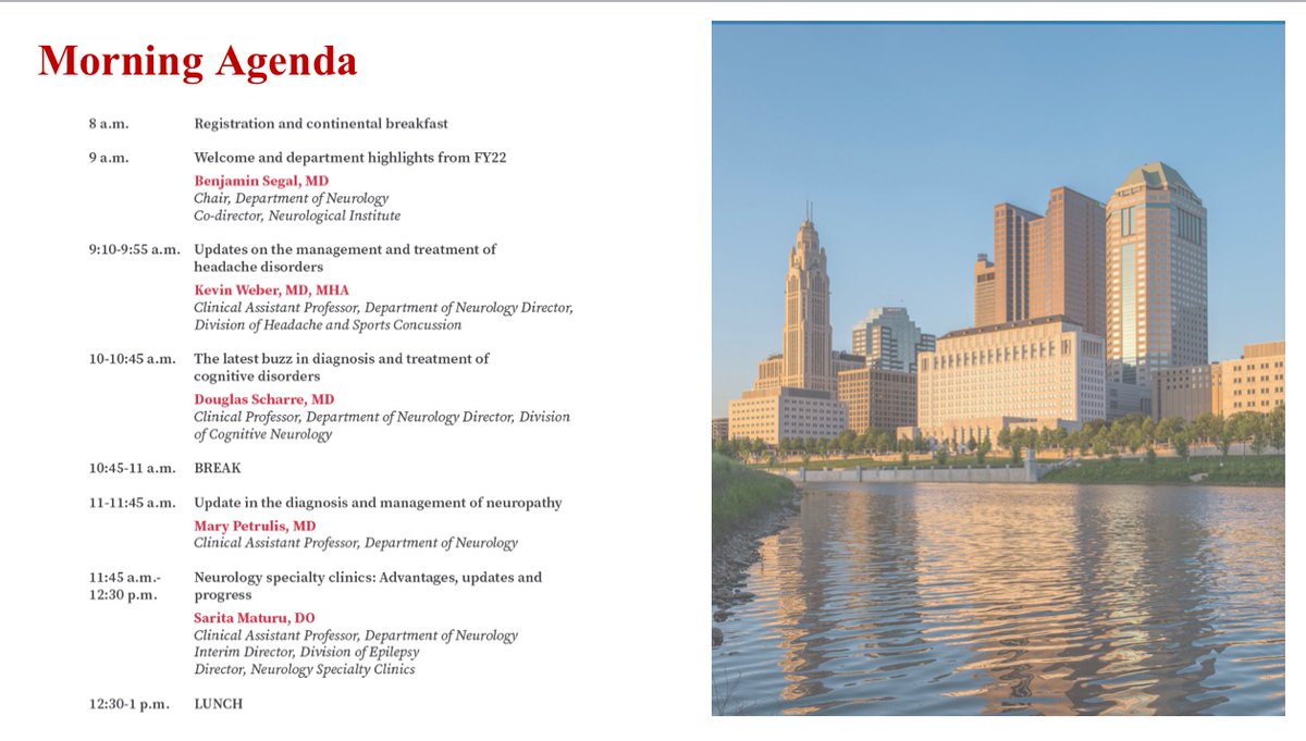 OhioStateNeuro's tweet photo. Our inaugural Updates in Neurology event is under way at the Fawcett Center. The AM session featured lectures on the topics of headache, cognitive disorders, neuropathy, and specialty clinics! #OSUNeuro https://t.co/kydNX6Yo7f