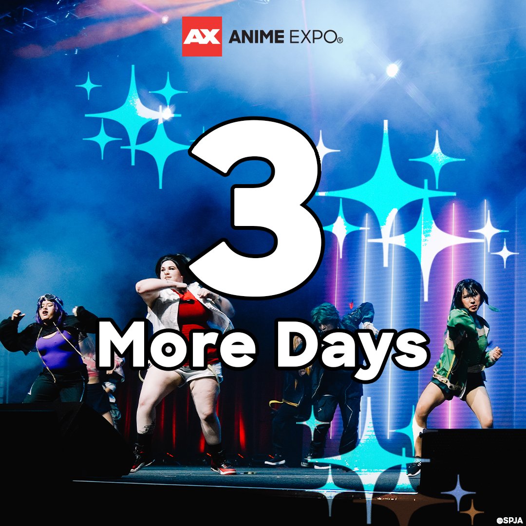AnimeExpo's tweet photo. 3 more days until #AX2023 Registration opens! Are you ready? AX 2023 Registration launches January 24, 2023 at 12PM PT. 🤩 🤩 🤩 https://t.co/5qwV7UjYQV
