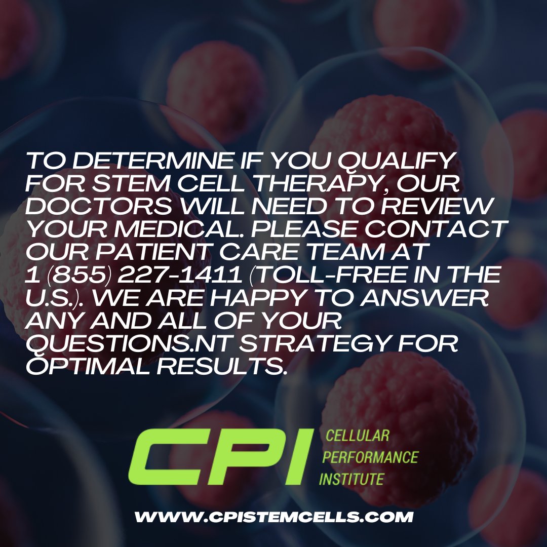 How do I know if I need @cpistemcells? #FAQ To determine if you qualify for stem cell therapy, our doctors will need to review your medical. Please contact our patient care team at 1 (855) 227-1411 (toll-free in the U.S.). We are happy to answer any and all of your questions.