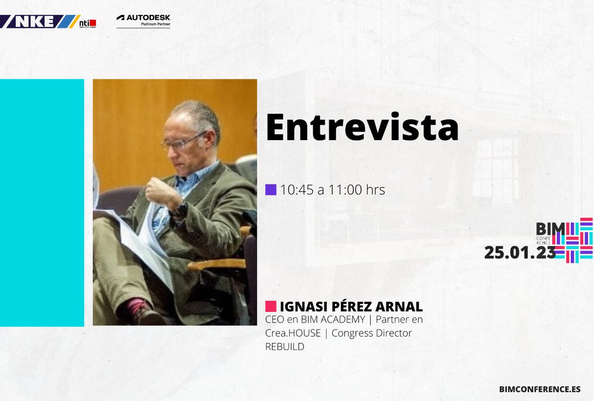 ENTREVISTA con <a href="/iperezarnal/">Ignasi Pérez Arnal</a> | <a href="/BIMAcademyES/">BIM Academy</a> | <a href="/rebuildexpo/">REBUILD</a> 

📆 25-enero-2023
⏰ De 10:45 a 11:00 aprox. (horario de España)
Más información y registro 👇

nti-spain.com/bimconference/

#BIMConference #NTISpain #NTINKE #NTIGroup #nke360