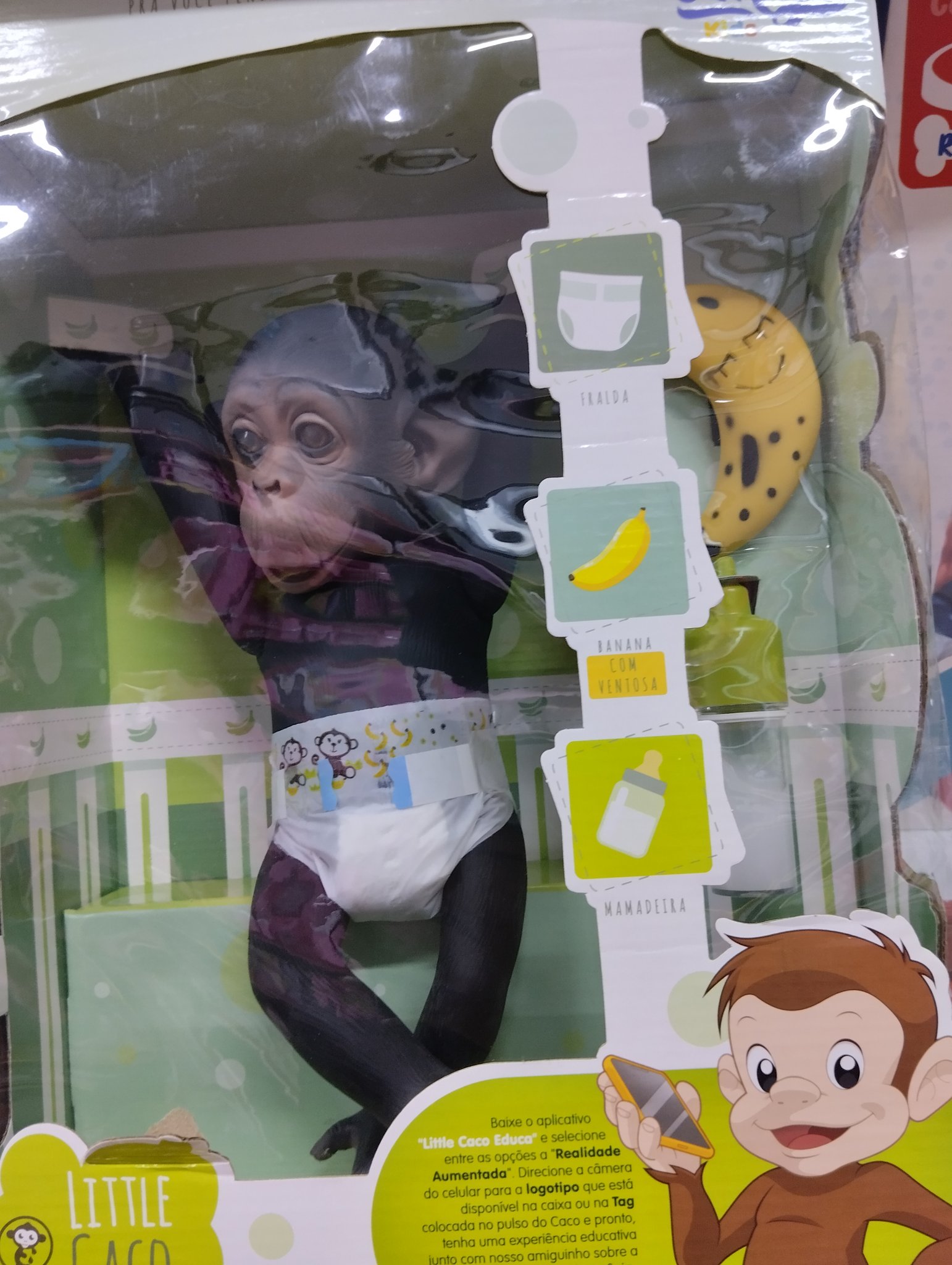 Boneco Macaco Bebê Little Caco Mamadeira Fralda E Banana OMG - Tem