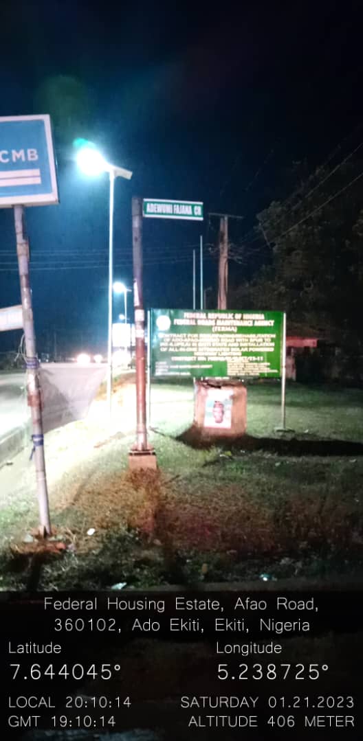 WhiteManFarm1's tweet photo. *“Let there be light,” and there was light. And God saw that the light was good* DAPO KOLAWOLE ki Imole wa ni AFAO ROAD @ ADO-EKITI! 
Congratulations👌
Eseeooo Ajo FERMA @BakareDupe @DrEniolaAjayi @WandeOwati @kfayemi @bisiafayemi https://t.co/dMQckFps3W