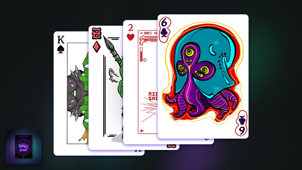 🗣 Introducing Saga Pass Cards.

Exclusively for Saga Pass holders.

Every week until launch, we'll deal a random card to your wallet.

When you're ready for Saga, play your best hand for unique rewards. 👀

More details in the coming weeks. 🧵👇