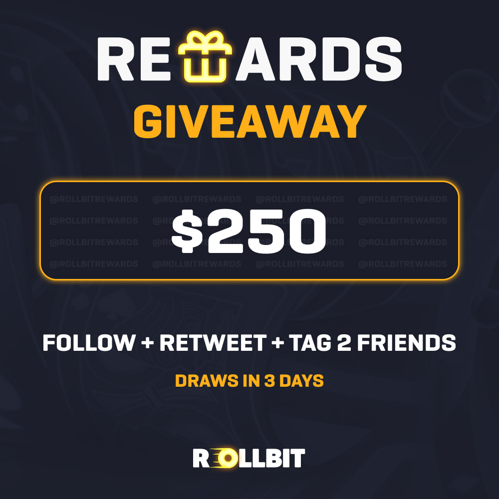 $250 #Giveaway 🎁🎁

👥 TAG 2 friends, #RT and #follow us! 🎉

Winner in 3 days 💸  

#Rollbit | #Rewards | #Crypto | #Giveaway | #BTC | #ETH