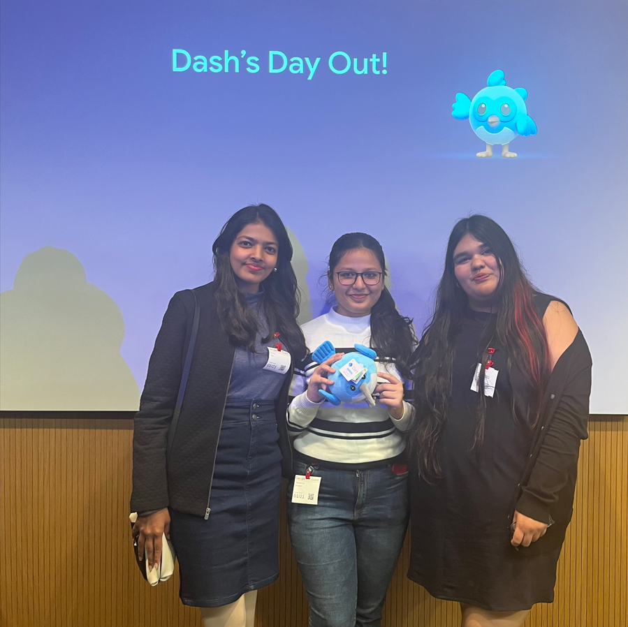 GDG_IGDTUW's tweet photo. The @GDSC_IGDTUW Squad at #DashDayOut today with Club Lead @ParulMann2, Technical Lead @tamanna_khaitan and Management Lead @Anmol_Jha_! Had a great time learning everything flutter and networking!

#DeveloperStudentClubs 
@GoogleDevsIN @GoogleIndia @googledevs @googlestudents https://t.co/sKQlBzUV6Q