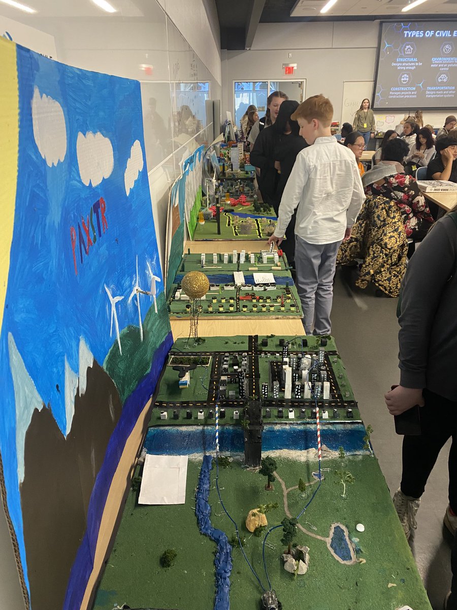 supertracyteach's tweet photo. What a day! My students presented cities that they built to engineers ⁦@UTKnoxville⁩ engineering complex. This was the end of a huge project that included planning, research, an essay, and lots of creativity. Thanks ⁦⁦⁦@Future_City⁩ ⁦@LDAengineering⁩ ⁦ https://t.co/zpUeuZZZFX