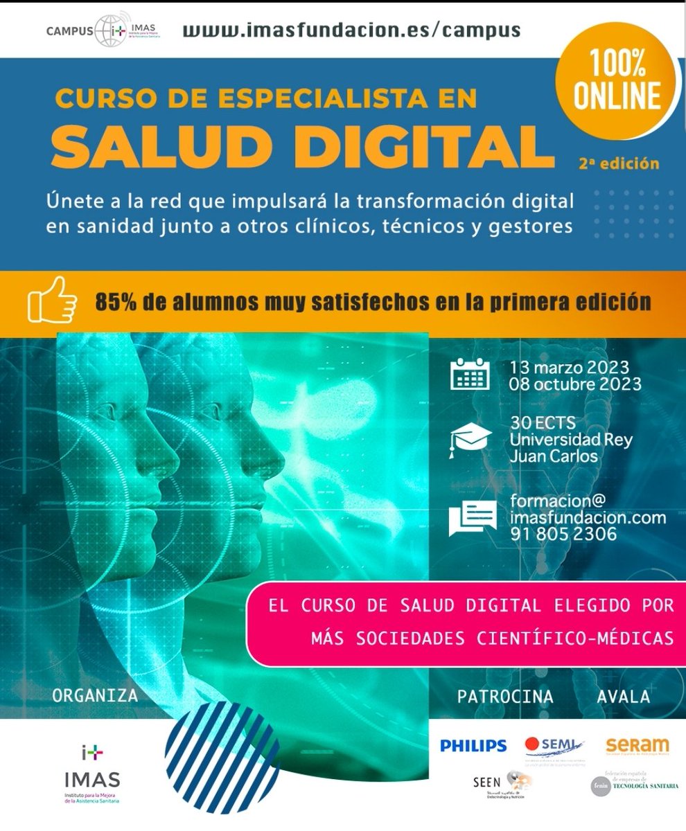 ismaelsaid's tweet photo. En la próxima edición del Curso de Especialista en #SaludDigital de la @FundacionImas tendré el honor de colaborar con Sergio Moral @smm_granada como director, para continuar formando a profesionales sanitarios e interesados en la #TransformaciónDigital sanitaria.

#CESD2 https://t.co/ny1ZpIPtUA