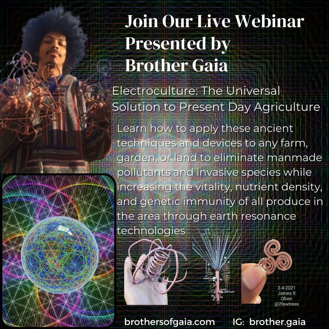 BrotherGaia's tweet photo. Join us our 1st ever webinar on Electroculture⚡🌱
 I will be explaining the foundations of how you can apply the principles of electroculture to your
To get registered go to this link. 
If you cannot attend a recording will be sent to your email for you

https://t.co/siW19hzZ8d https://t.co/nkM7DT5rsF