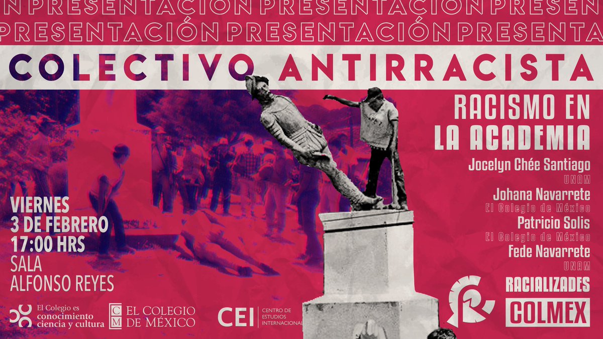 Tenemos el gusto de invitarles a nuestra presentación, y primer evento, donde discutiremos las implicaciones del Racismo en la Academia. 🔊❗️

💖✊🏽✊🏾✊🏿💖

📆 3 de Febrero | 17:00 | Sala Alfonso Reyes 

youtube.com/watch?v=NsvulQ