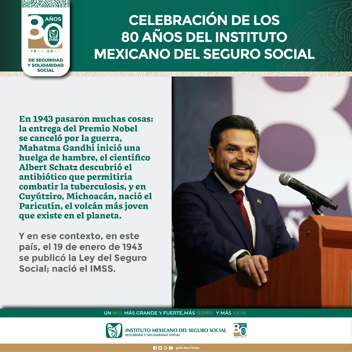 Tu_IMSS's tweet photo. La creación del #SeguroSocial en 1943 se realizó en un contexto histórico con muchos cambios a nivel mundial.

#80AñosIMSS 🎂 #80AñosDeSaludYBienestar 💚

🔗 https://t.co/aRCIor3xvy https://t.co/jiwyaCDqTH