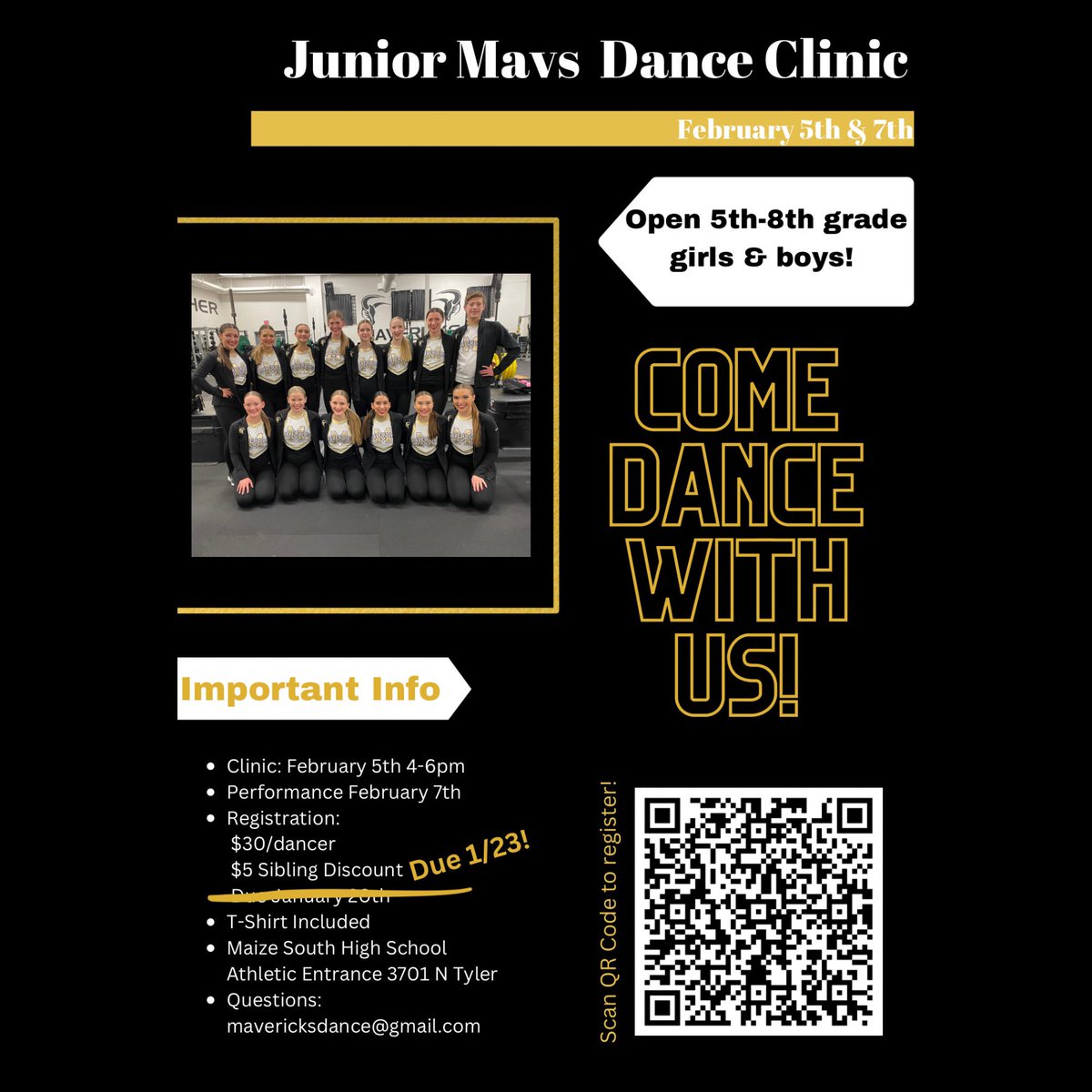 REGISTRATION EXTENDED THROUGH MONDAY!
This clinic is a great opportunity for those that are wanting to dance in high school!
Follow the link to register: forms.gle/UHVFjZPpEHiRax…