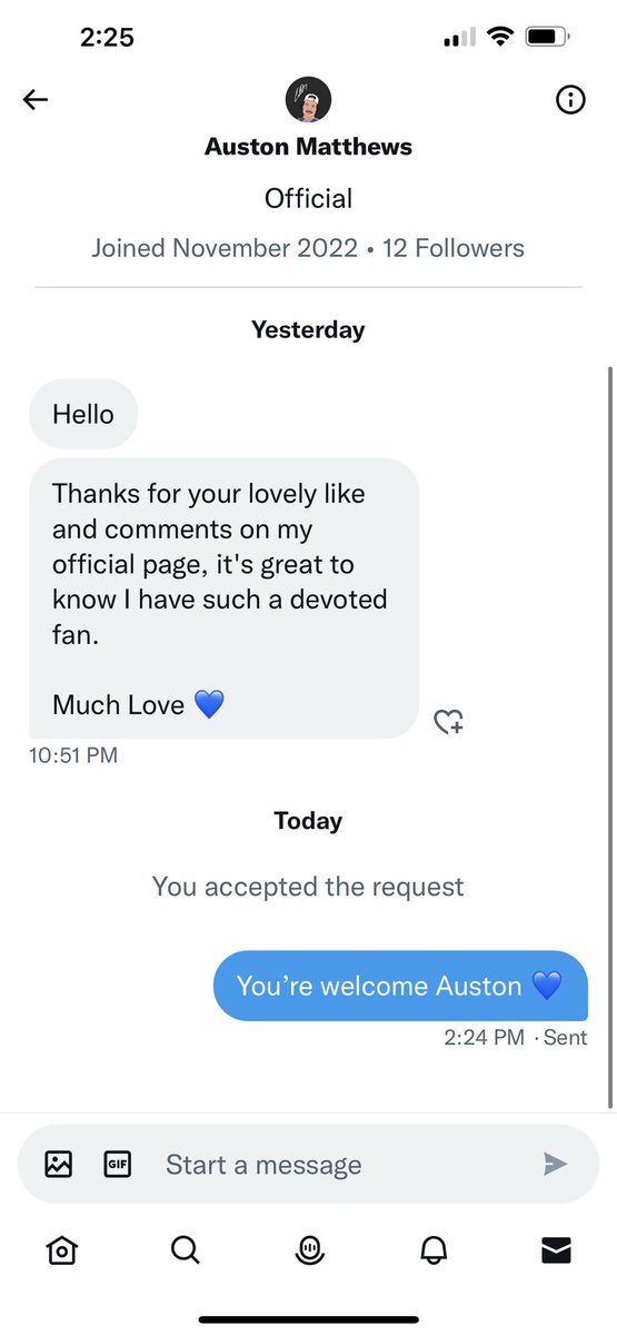 kaitlinwalkerr's tweet photo. Any of you guys receive private messages from Auston Matthew’s secret account? Didn’t think so https://t.co/ucJLla7cBY