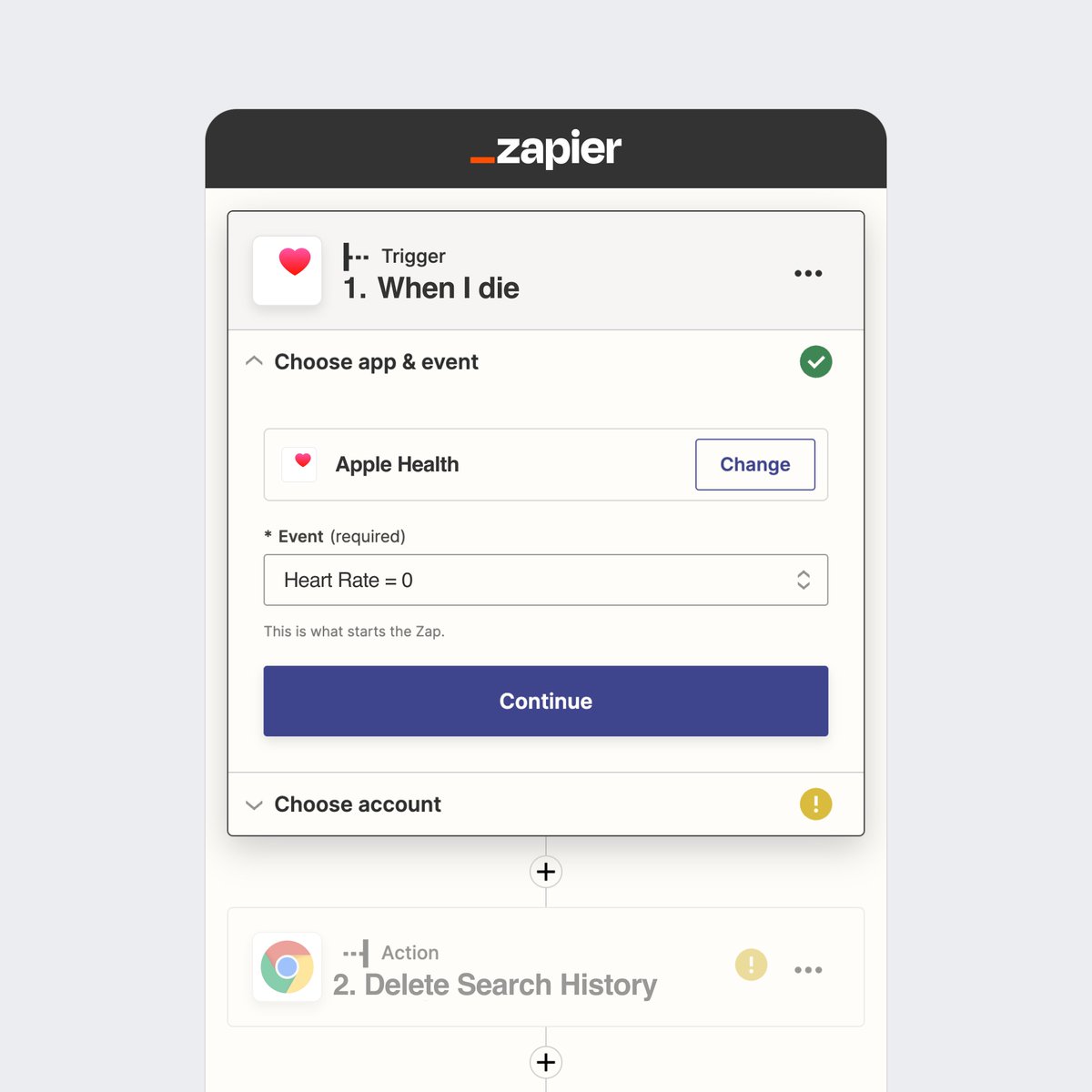 soren_iverson's tweet image. A Zapier automation for when you die.