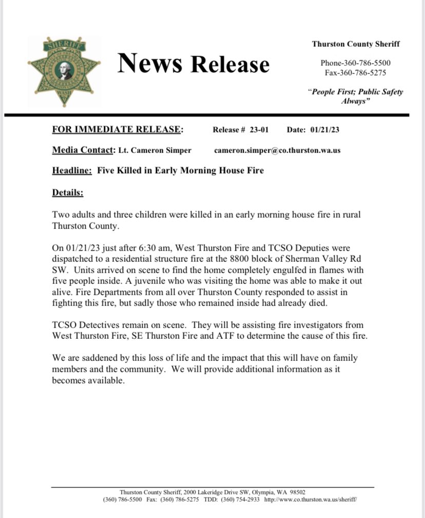 Five Killed in Early Morning House Fire