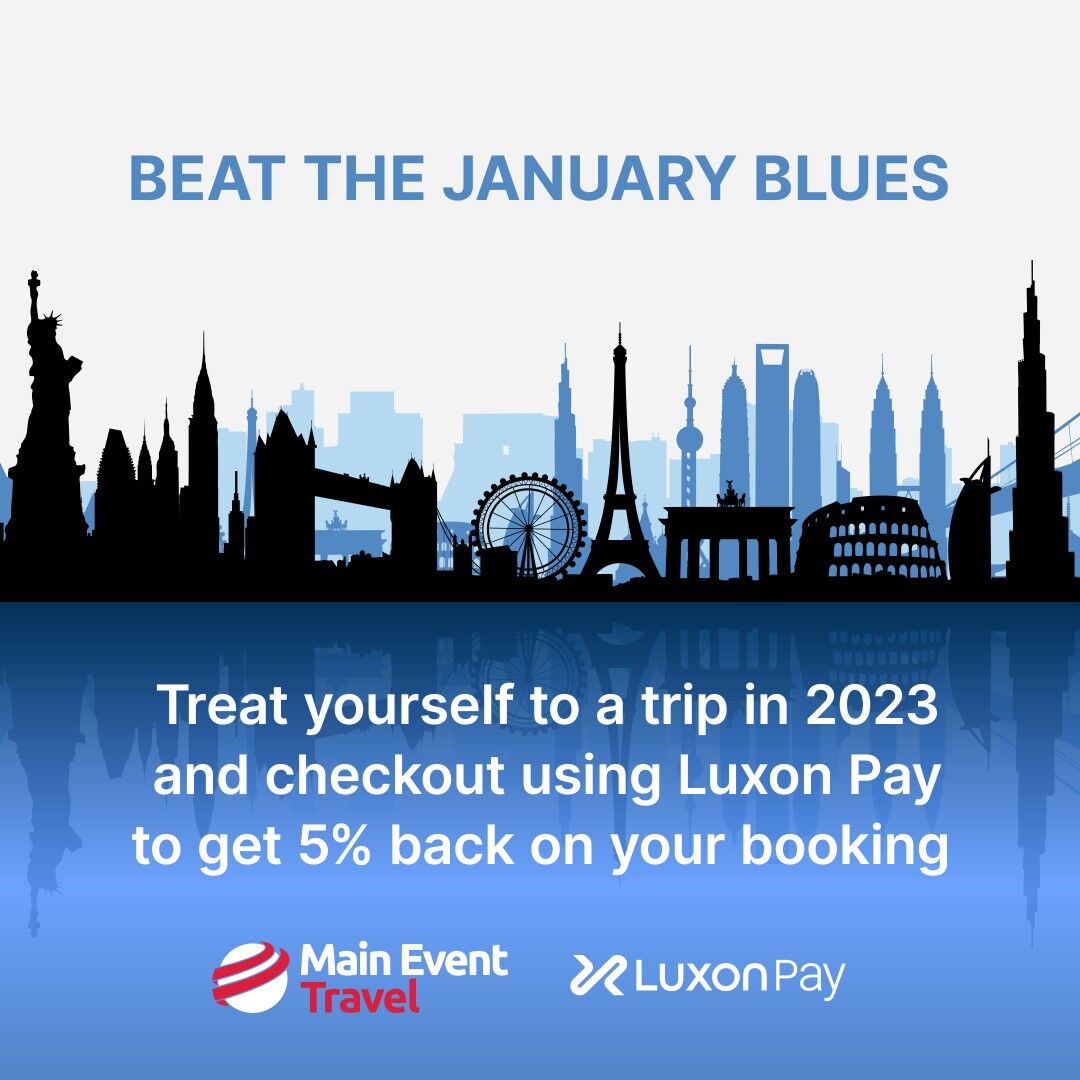 MainEventTravel's tweet photo. Just over 48 hours left to take advantage of #MainEventTravel's fantastic offer!
βοΈ Planning a trip to Las Vegas? Dublin? Malta? Barcelona? Edinburgh?
π° Receive 5% back in travel credit on ANY travel booked for 2023 when you use @luxonpay at checkout.
π Tβs & Cβs apply. https://t.co/gyHbkk4nMF