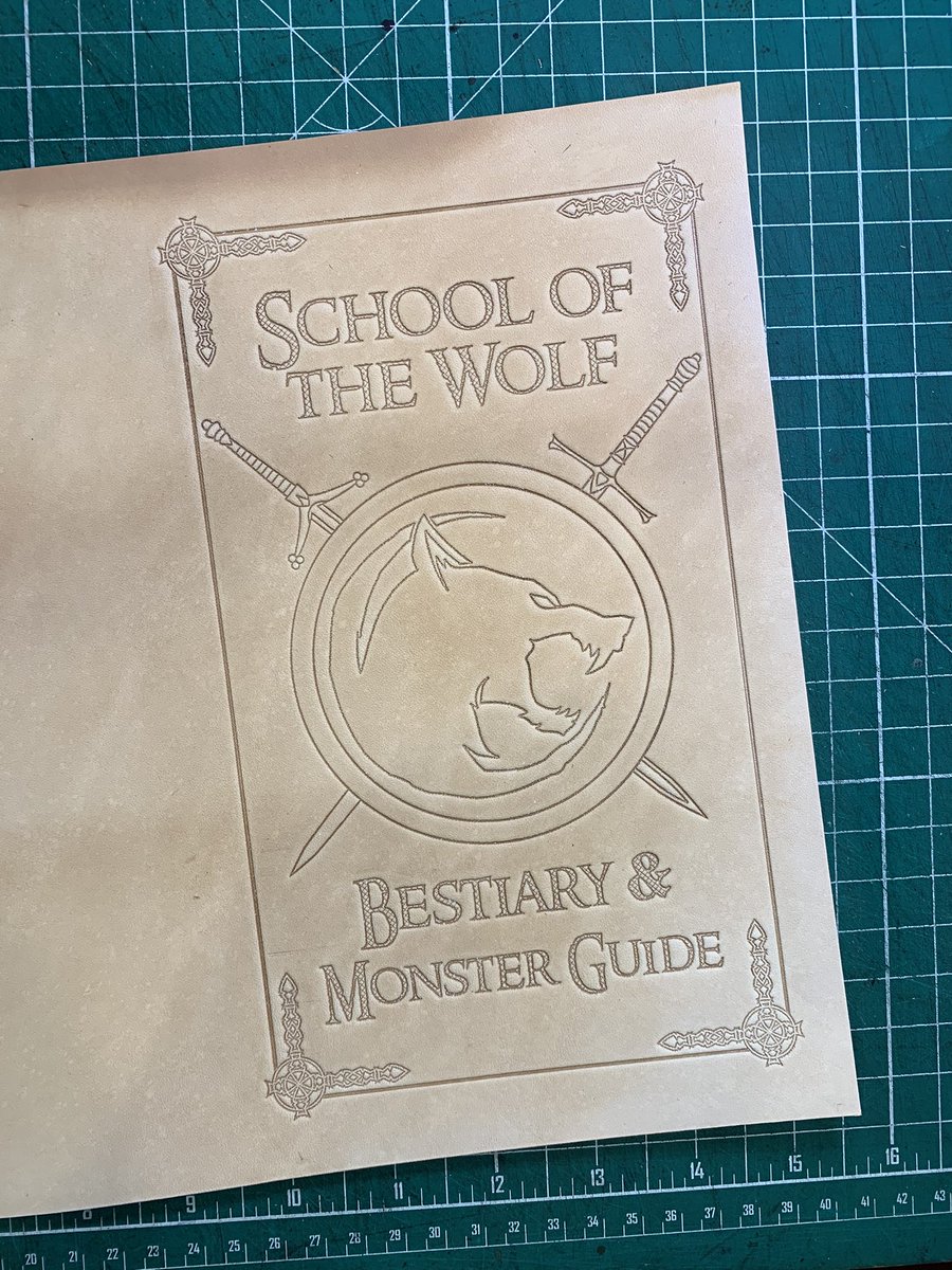 BlackWandSupply's tweet photo. Leather has been dampened and freshly stamped. And now⦠we wait. Once it dries we move on to the dye and antique stage. https://t.co/UvQg9wmWph