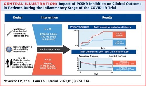 #PCSK9 inhibition compared with placebo reduced ⤵️ the primary endpoint of death or need for intubation and IL-6 levels in severe #COVID-19 jacc.org/doi/epdf/10.10… via <a href="/JACCJournals/">JACC Journals</a> <a href="/NYUCVDPrevent/">NYU CVD Prevention</a> <a href="/PCSK9Forum/">PCSK9 Forum</a> <a href="/ACCinTouch/">American College of Cardiology</a>