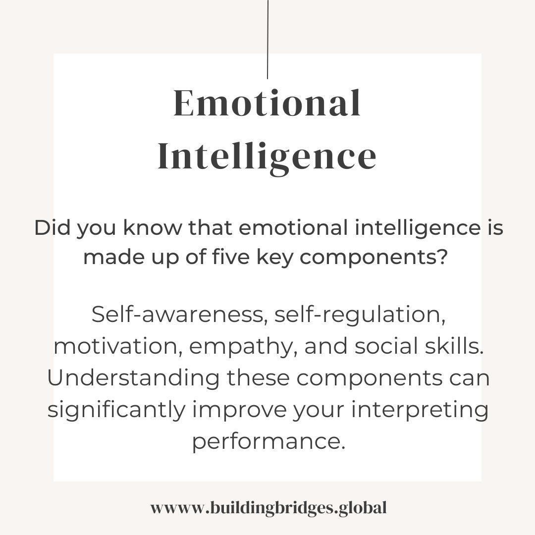 slwheeler81's tweet image. Did you know that emotional intelligence is made up of five key components? 

Self-awareness, self-regulation, motivation, empathy, and social skills. Understanding these components can significantly improve your interpreting performance.

#emotionalintelligence #interpretingtips