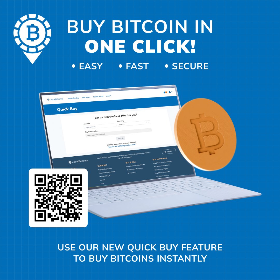 LocalBitcoins's tweet image. New Feature Alert! ✨ Introducing... #QuickBuy 🚀

You can now ➡️ Buy Bitcoin in just 1 click! 🤩🥳

#LocalBitcoins #BuyBitcoin #Easy #Fast #Secure