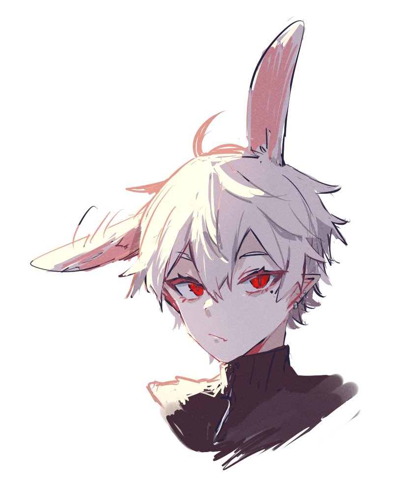 kuzuha (nijisanji) 1boy animal ears male focus red eyes solo rabbit ears mole under eye  illustration images