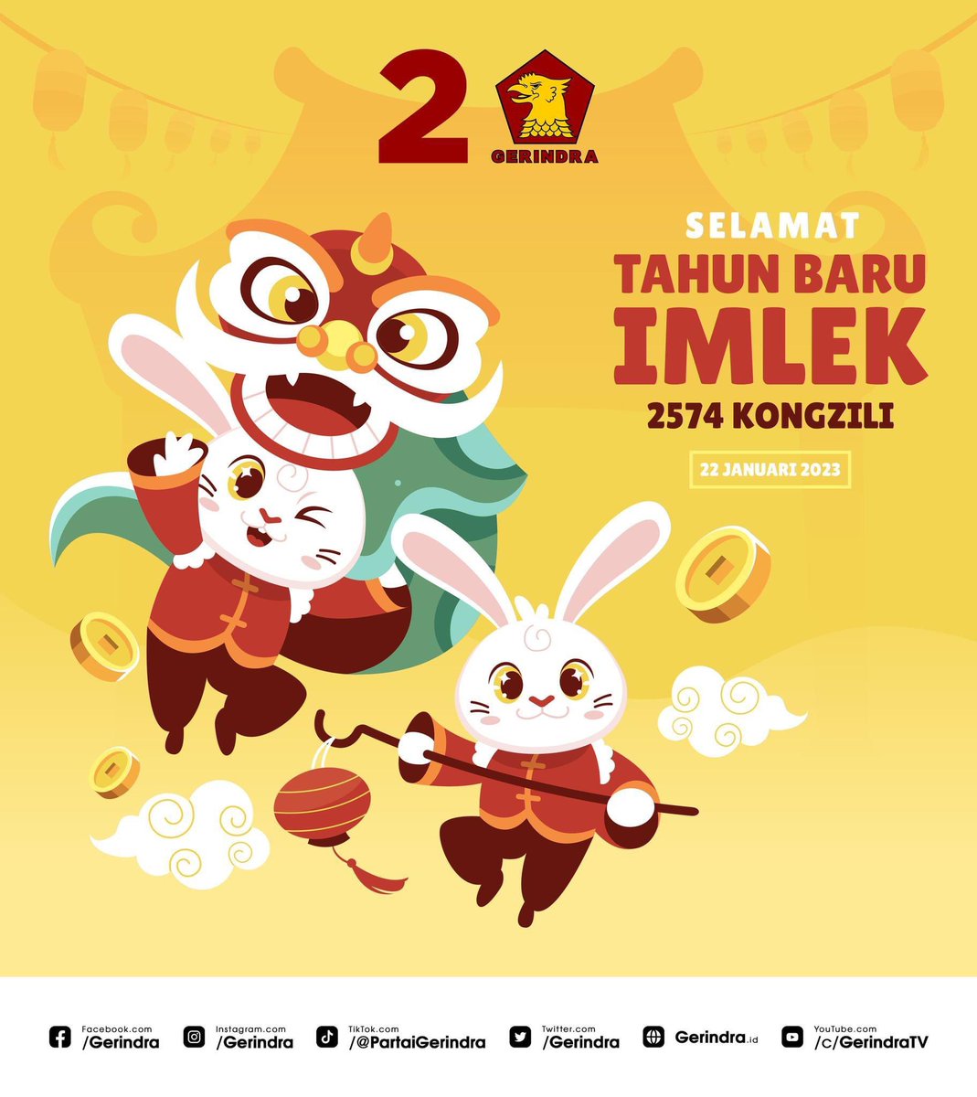 Gerindra's tweet photo. Selamat tahun baru Imlek 2023 / 2574 Kongzili, semoga sahabat semakin sukses dalam berkarir, lancar di setiap rencana, dan sehat jasmani rohani. Teruslah berkarya dan berdaya untuk nusa dan bangsa.

Xin Nian Hao, Gong Xi Fa Cai! https://t.co/ADIMubh5Gm