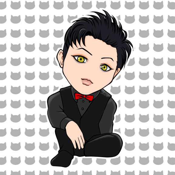 1boy male focus black hair yellow eyes solo bow vest  illustration images