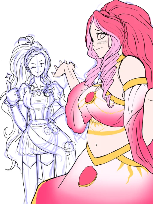 随分前に描こうとした、ヒビキさん⇄エルザさんのドレスチェンジ(◍•ᴗ•◍)いつかちゃんと描こう…(。•́ω•̀。) 