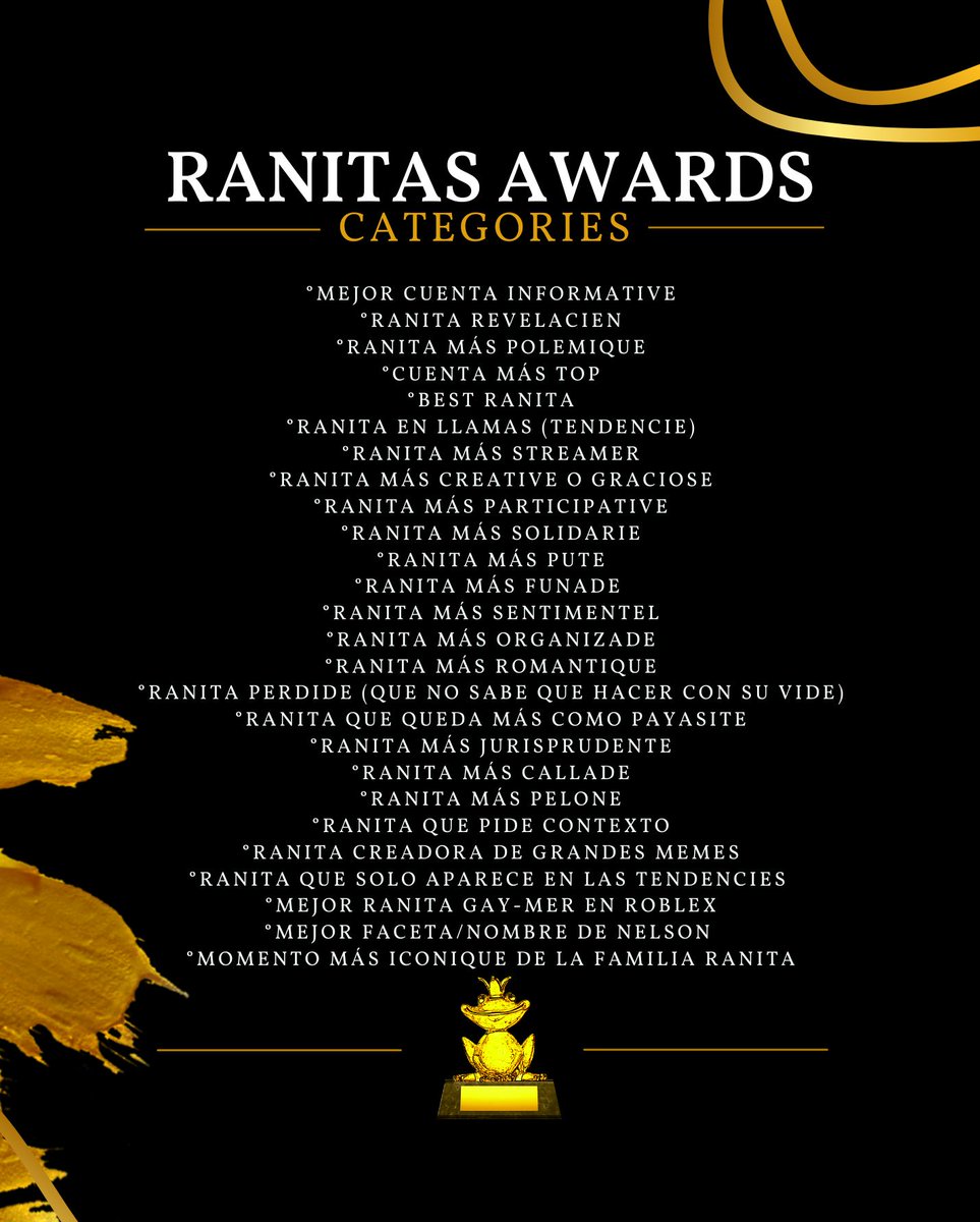 #RanitasAwards 🏆🐸

¡Atención Ranitas! Ya están las nominaciones. Estarán abiertas hasta mañana a las 9 p.m. 🇲🇽🇬🇹

🔽 Nominaciones 🔽
docs.google.com/forms/d/10narw…

⚠️Si tienes dudas comenta aquí 🫶🏻