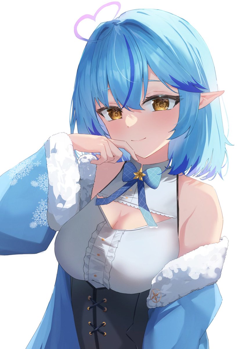 1girl ahoge alternate hair length alternate hairstyle bangs bare shoulders blue bow  illustration images