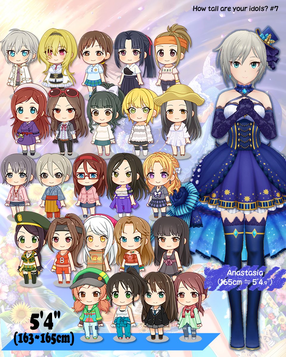 MichettaP's tweet photo. "How tall are your idols?" ver.1.1
Heights of idols in Cinderella Girls 5-8
#imcg #imas_cg https://t.co/ZHmBXC87AL