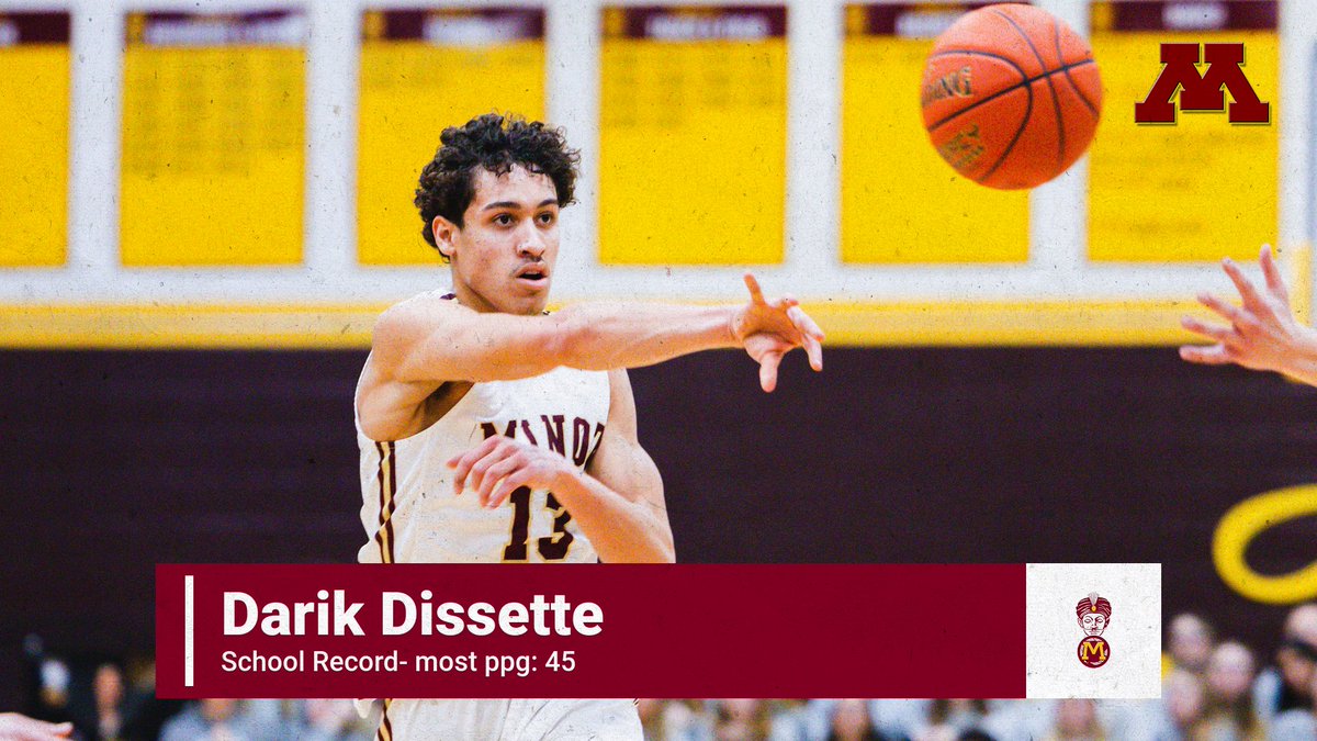 Another congratulations to Darik for setting the school record for most ppg tonight with 45. Previous record was held by Matt Witwer (02-03) and John Norton (43‐44). #rollMagi