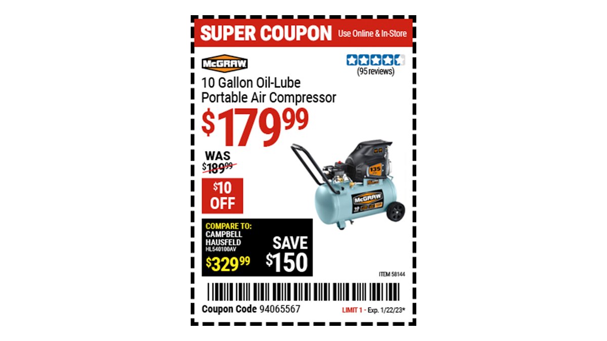 Harbor Freight on Twitter "Buy the MCGRAW 10 Gallon OilLube Portable