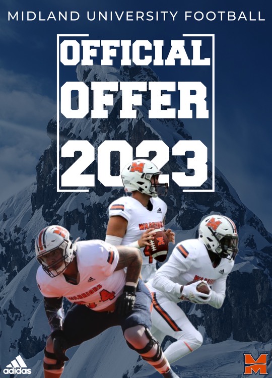 After a great visit with <a href="/MidlandU_FB/">Midland Football</a> and the coaching staff I'm blessed to announce I have received an offer from Midland University to continue my athletic and academic career! <a href="/Coach_Honnold/">Denny Honnold</a>